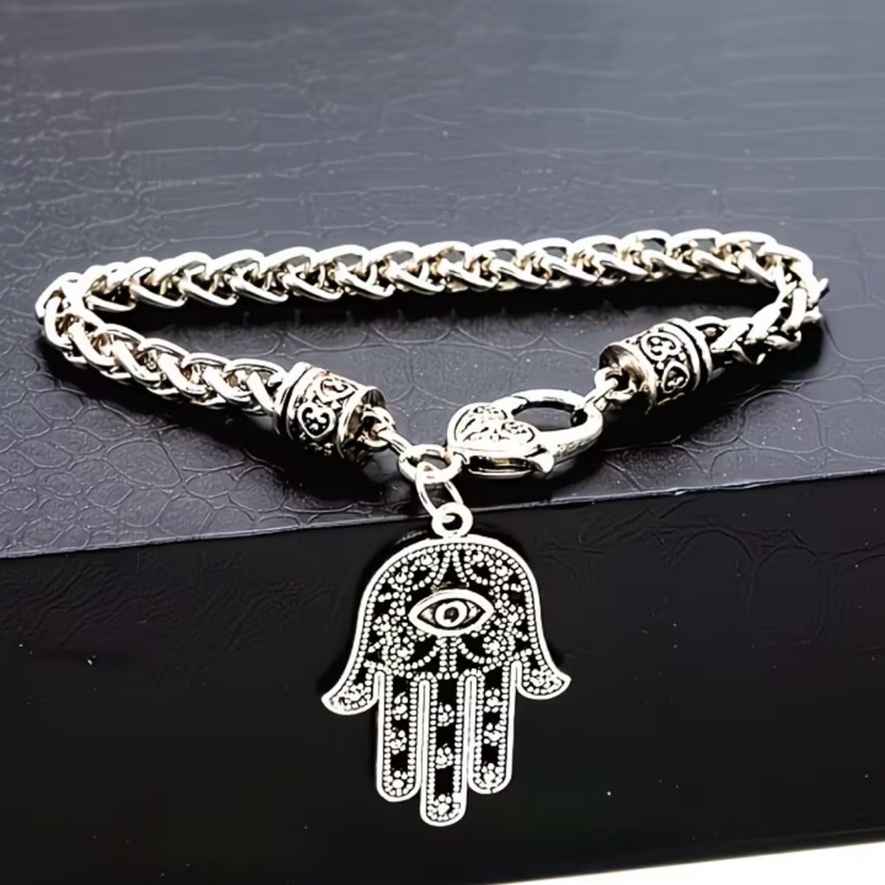 Hamsa Hand of Fatima Silver Tone Protection Bracelet